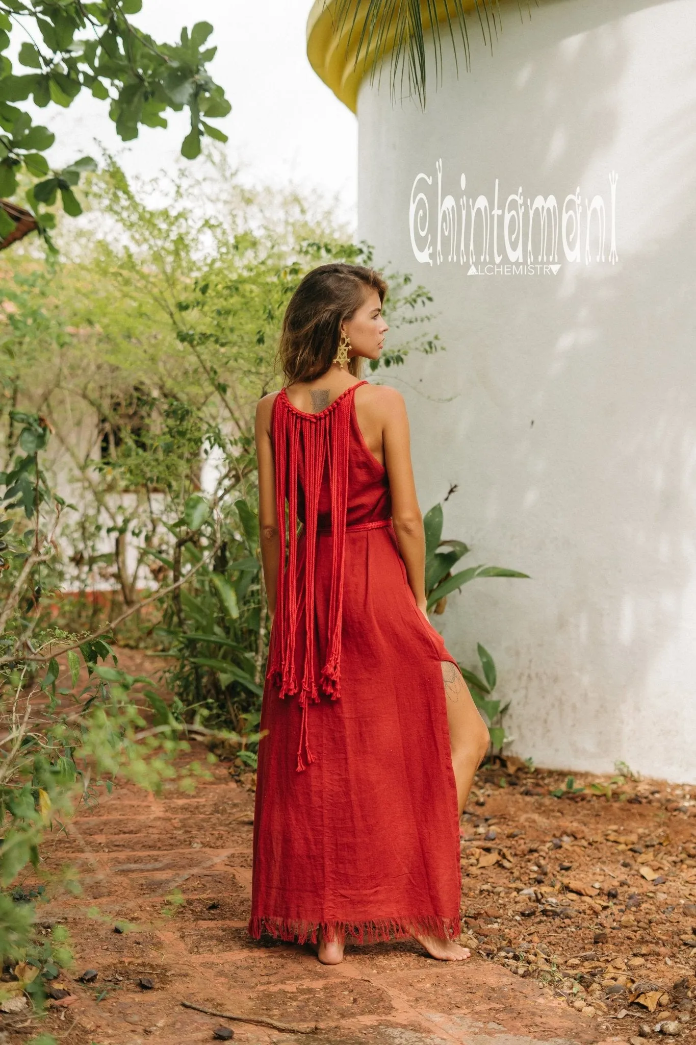 Rope Collar Boho Maxi Dress / Red Ochre