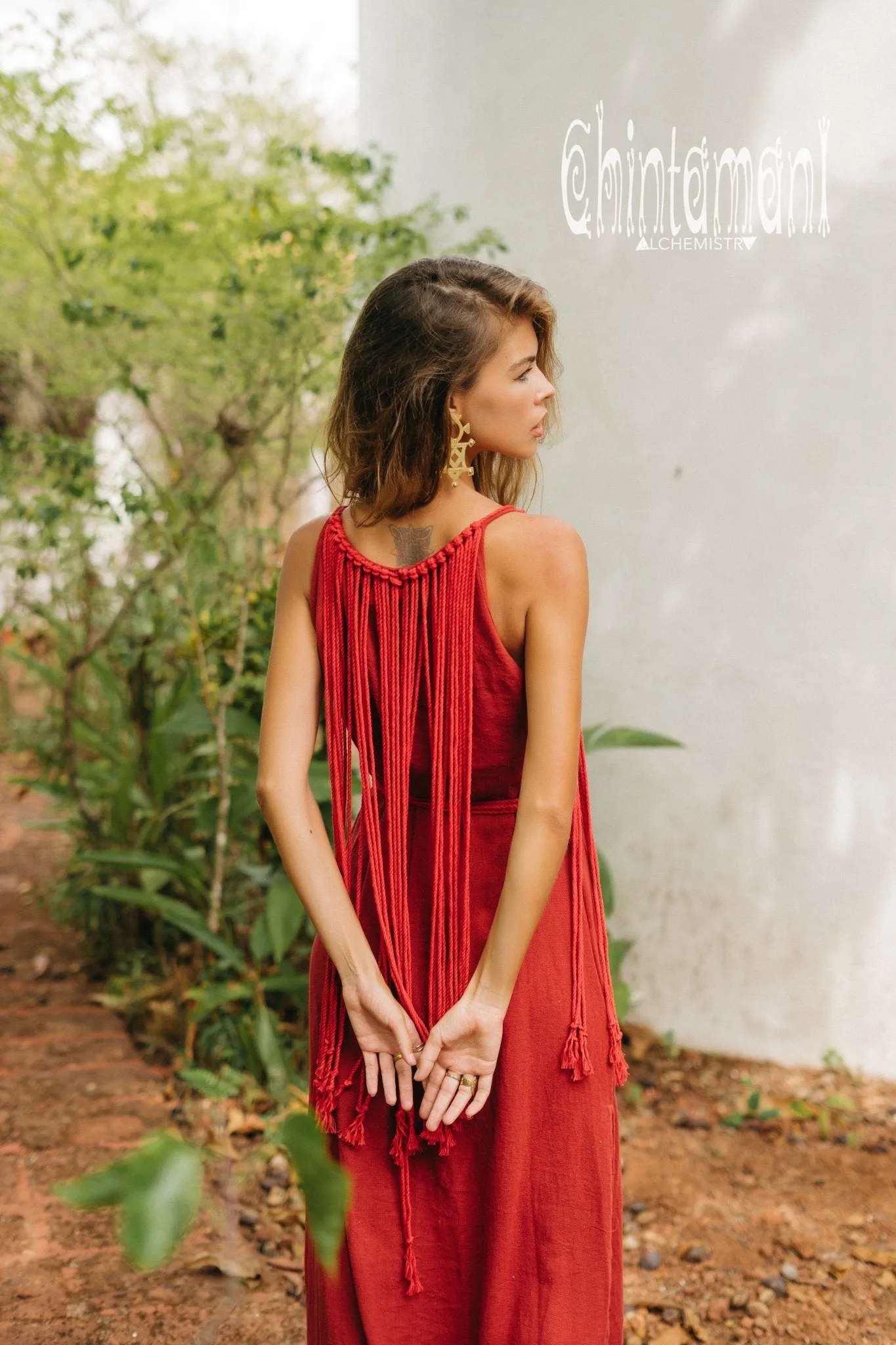 Rope Collar Boho Maxi Dress / Red Ochre