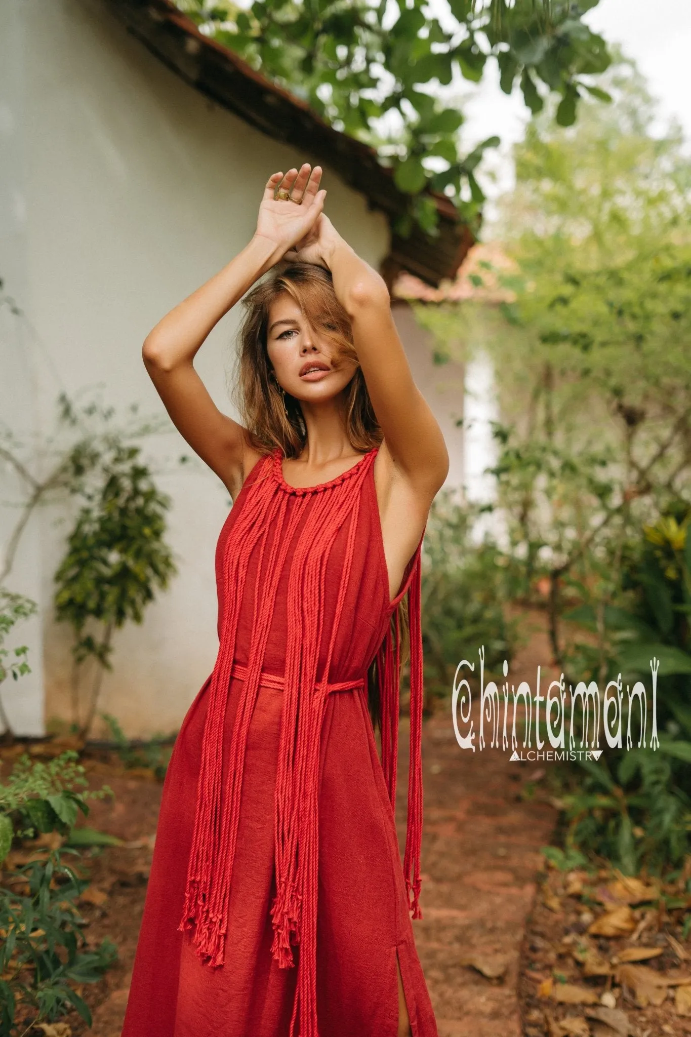 Rope Collar Boho Maxi Dress / Red Ochre