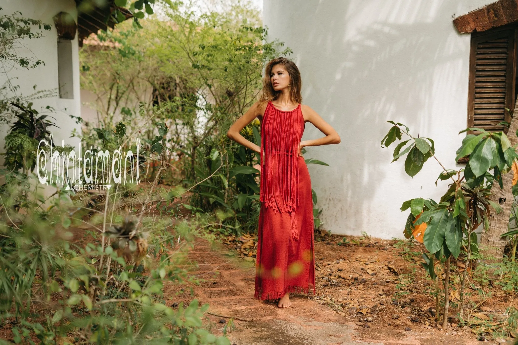 Rope Collar Boho Maxi Dress / Red Ochre