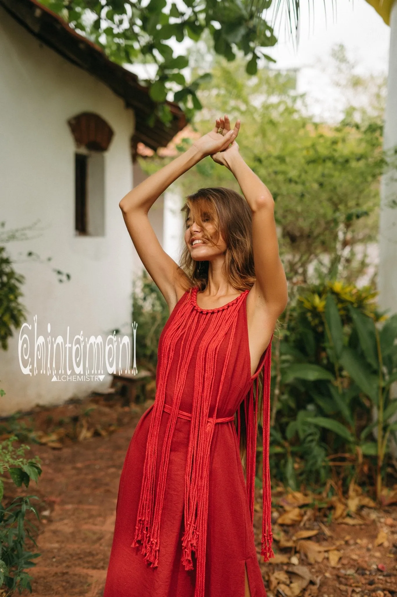 Rope Collar Boho Maxi Dress / Red Ochre