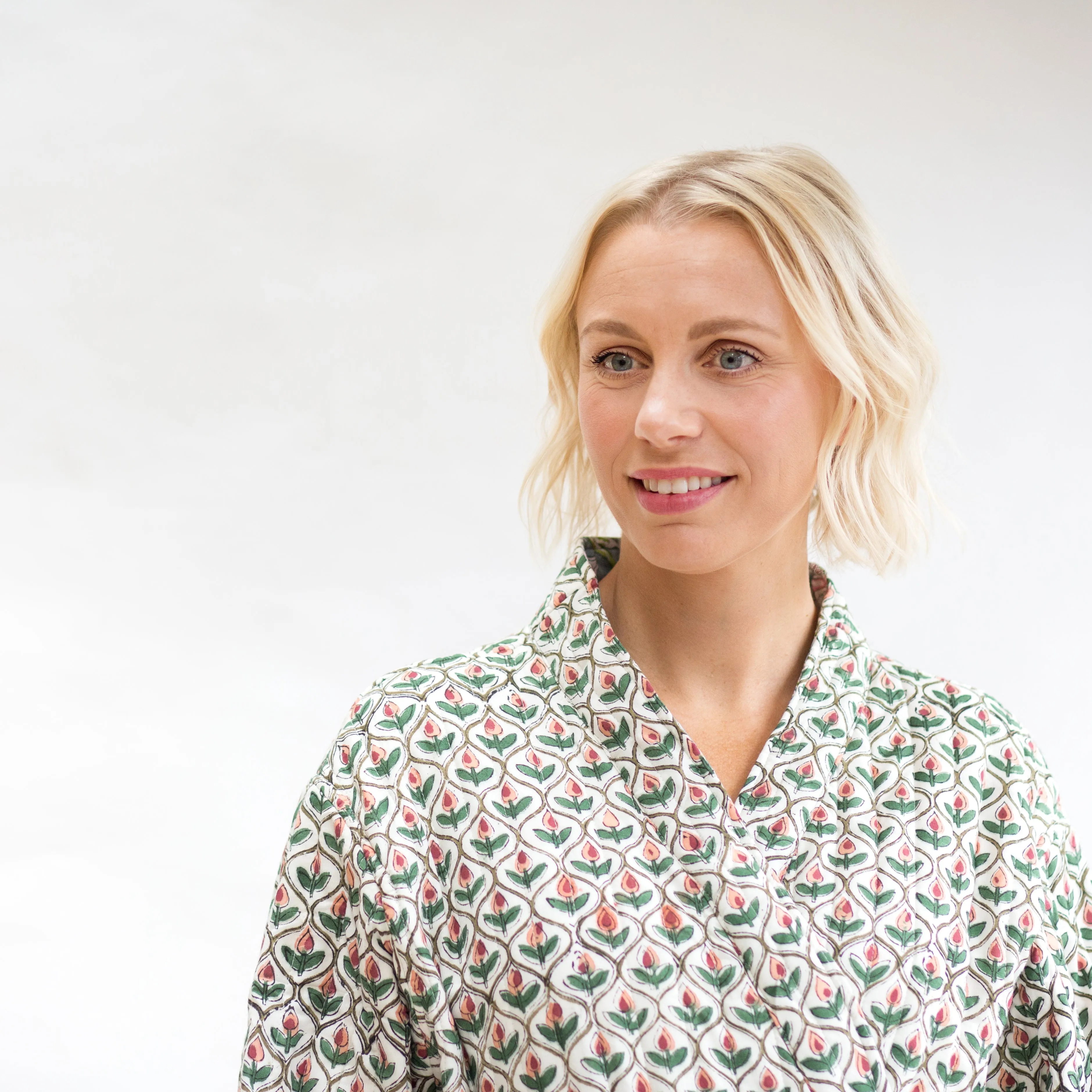 SALE Luxury Quilted Hand Block Print Robe - Green & Pink Floral Print