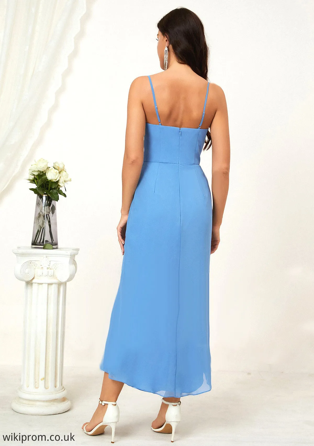 Sheath/Column Sweetheart Sleeveless Chiffon Asymmetrical Bridesmaid Dresses With Pleated Split Zoie SWKP0025359