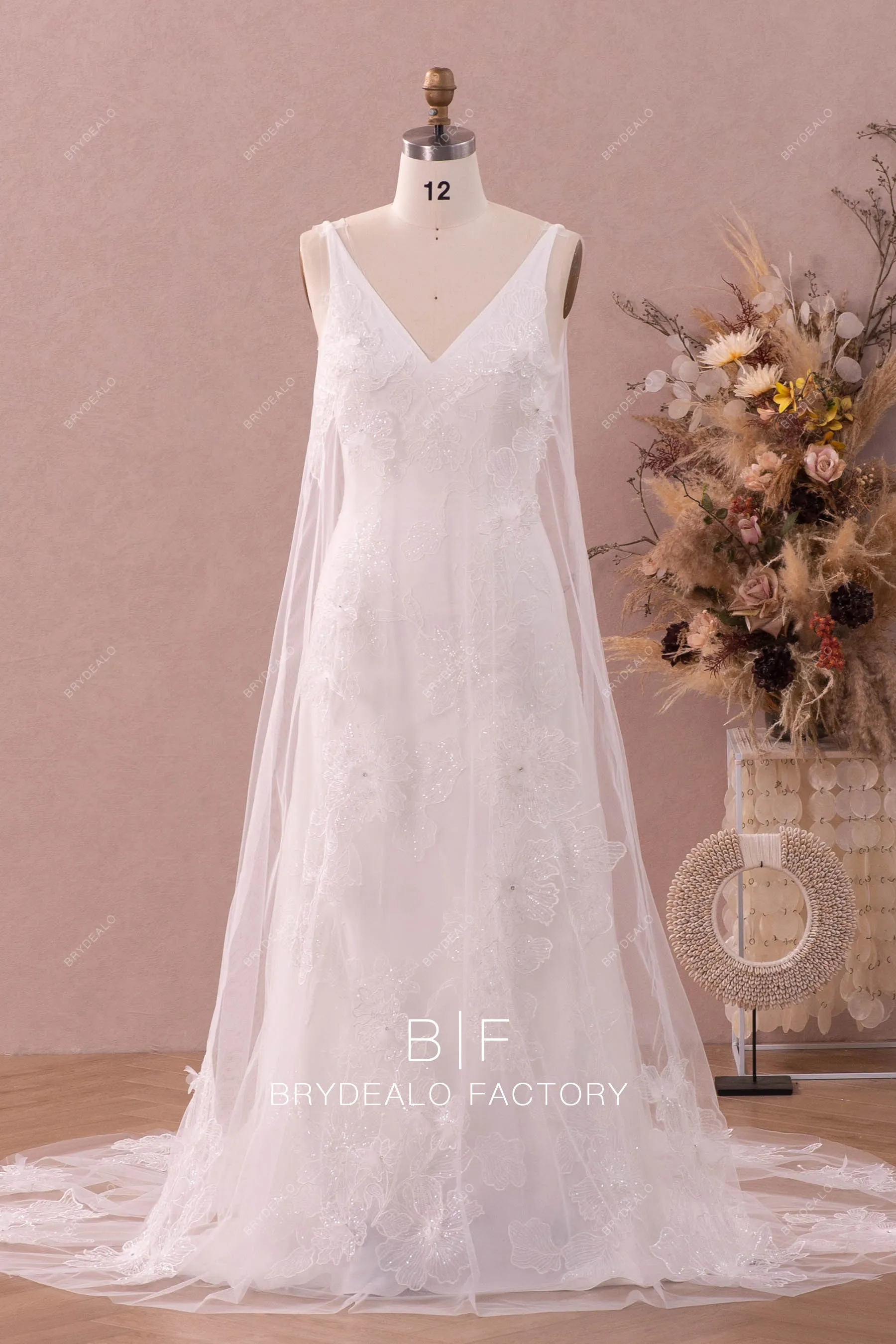 Shimmery Lace Mermaid Wedding Dress with Detachable Robe