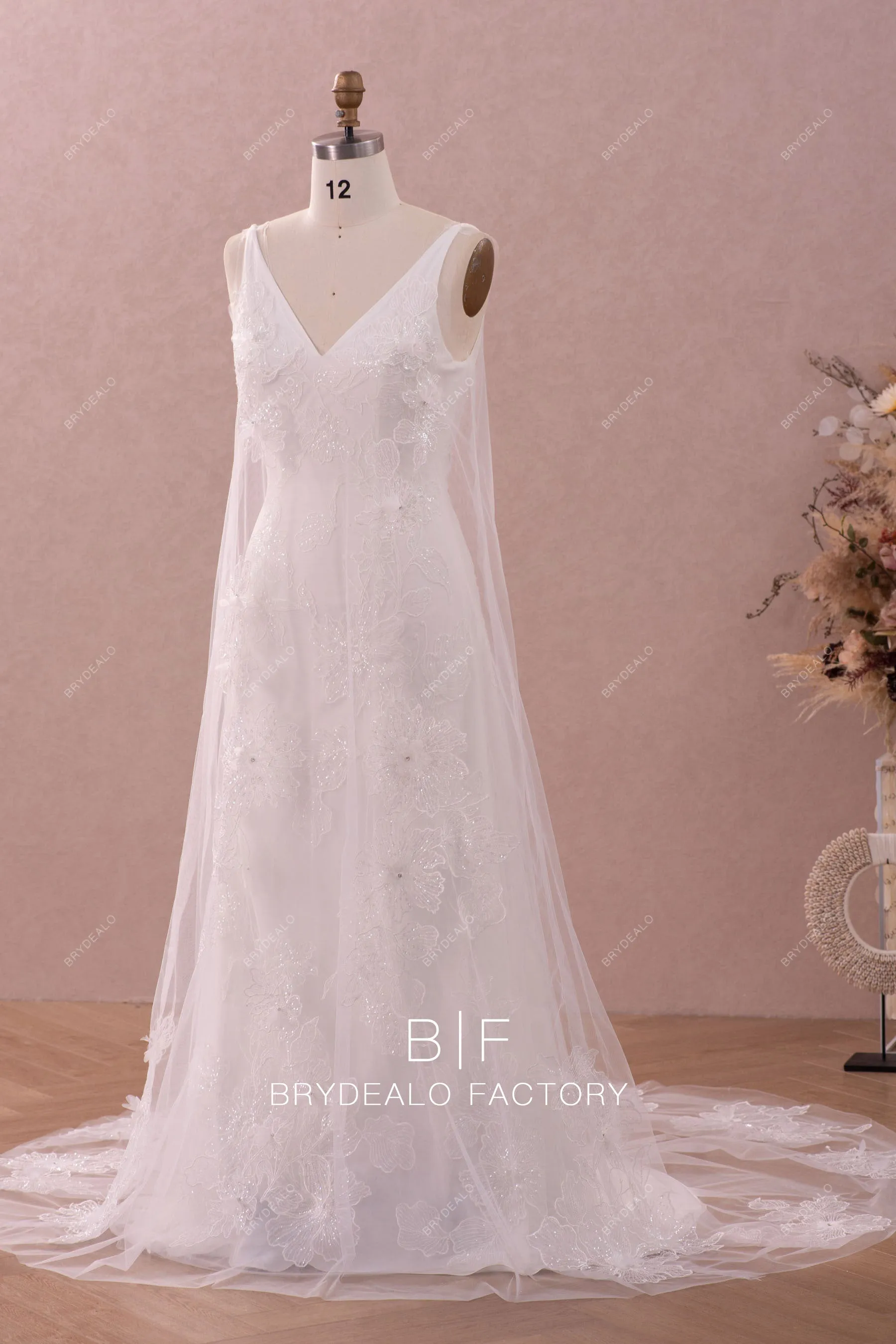 Shimmery Lace Mermaid Wedding Dress with Detachable Robe