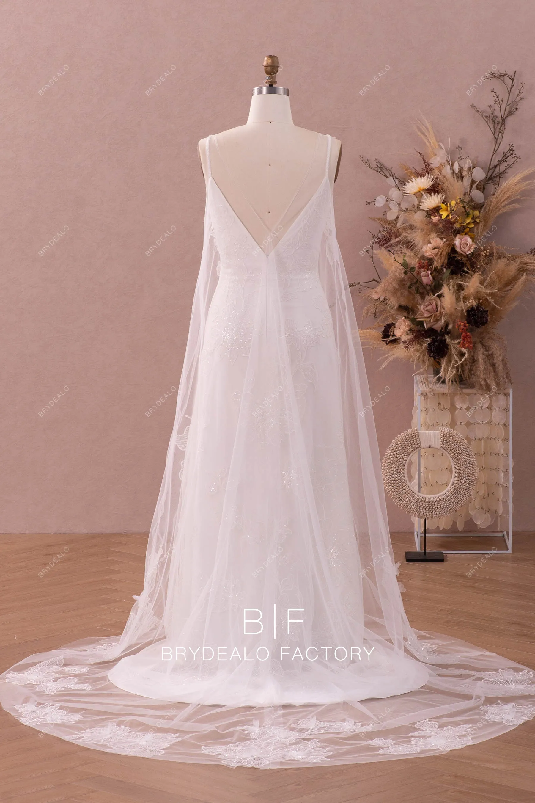 Shimmery Lace Mermaid Wedding Dress with Detachable Robe