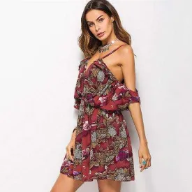 Shoulderless Bell Sleeve Floral Dreams Mini Dress