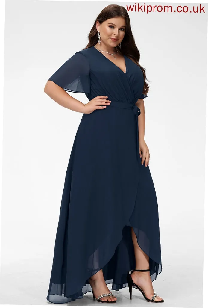Silhouette Bow(s) A-Line Embellishment Length Fabric V-neck Asymmetrical Neckline Zaniyah Bridesmaid Dresses