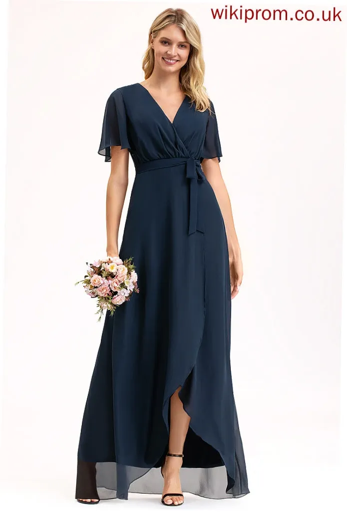 Silhouette Bow(s) A-Line Embellishment Length Fabric V-neck Asymmetrical Neckline Zaniyah Bridesmaid Dresses
