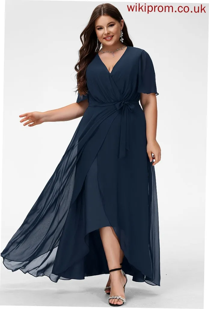 Silhouette Bow(s) A-Line Embellishment Length Fabric V-neck Asymmetrical Neckline Zaniyah Bridesmaid Dresses