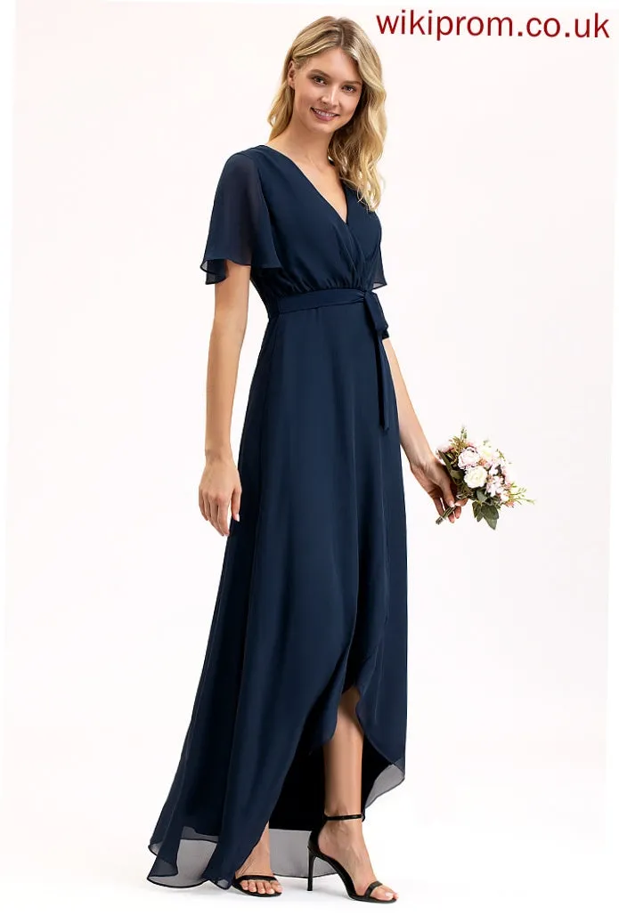 Silhouette Bow(s) A-Line Embellishment Length Fabric V-neck Asymmetrical Neckline Zaniyah Bridesmaid Dresses