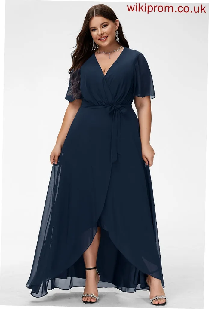 Silhouette Bow(s) A-Line Embellishment Length Fabric V-neck Asymmetrical Neckline Zaniyah Bridesmaid Dresses