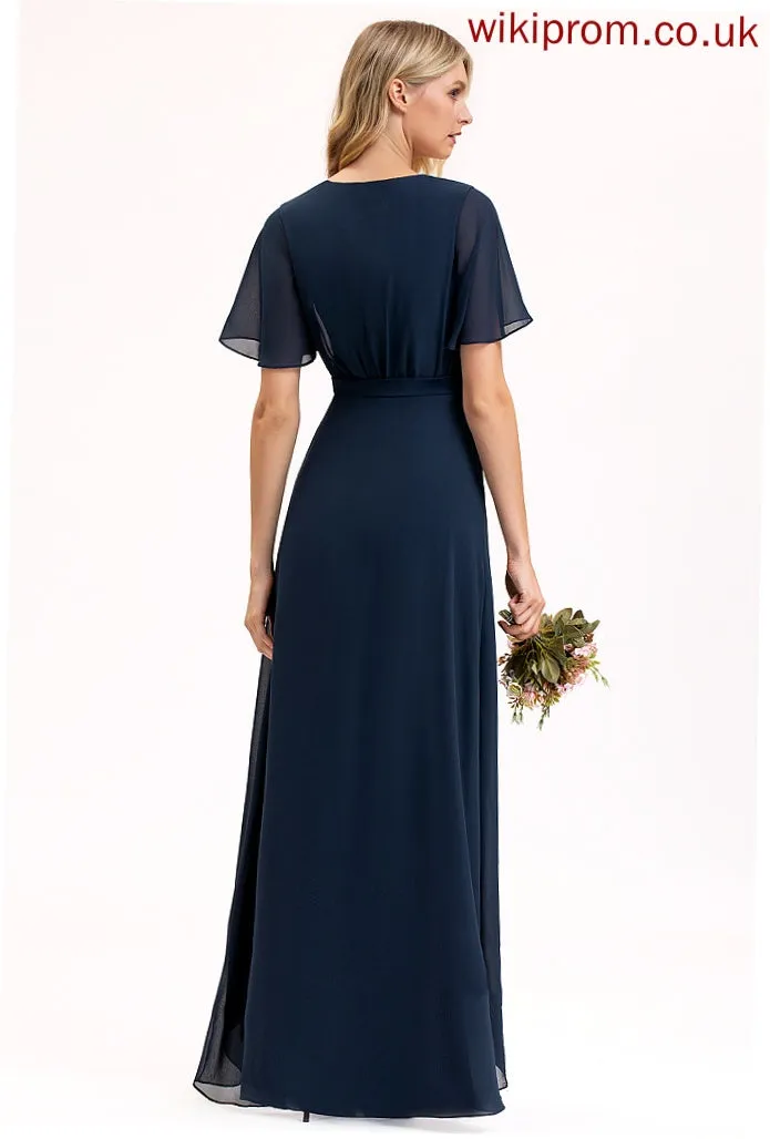 Silhouette Bow(s) A-Line Embellishment Length Fabric V-neck Asymmetrical Neckline Zaniyah Bridesmaid Dresses