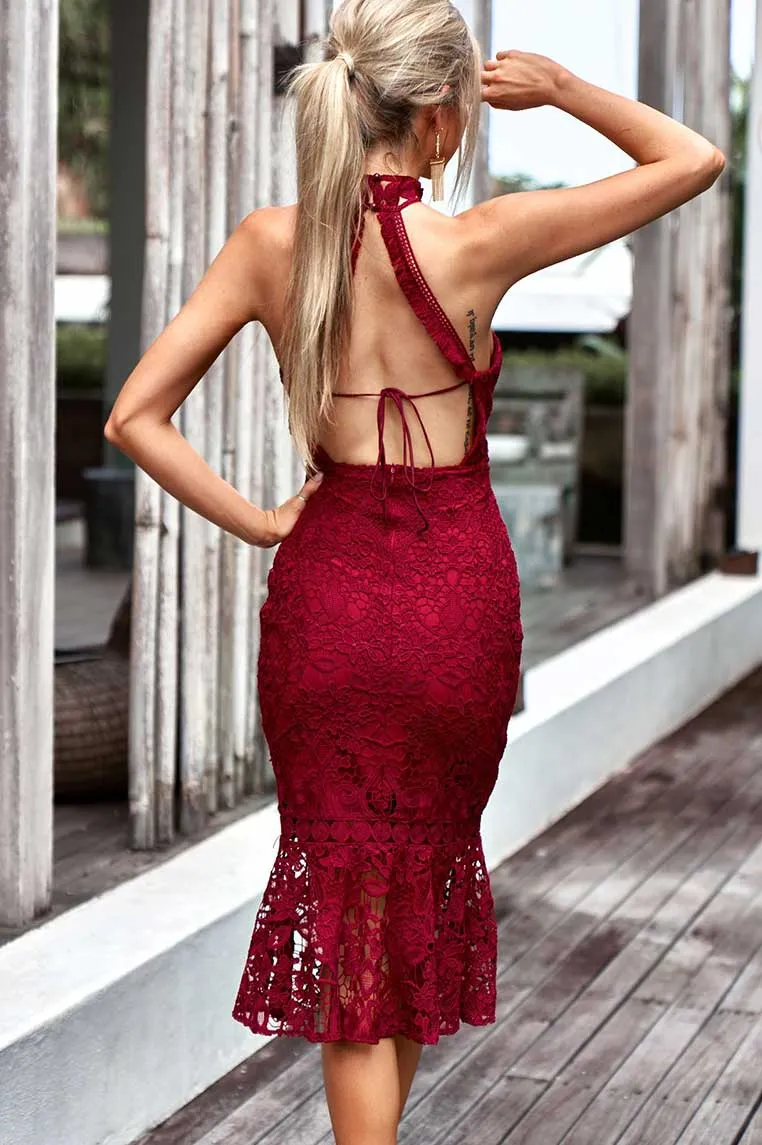 Sonia Lace Midi Dress - Red