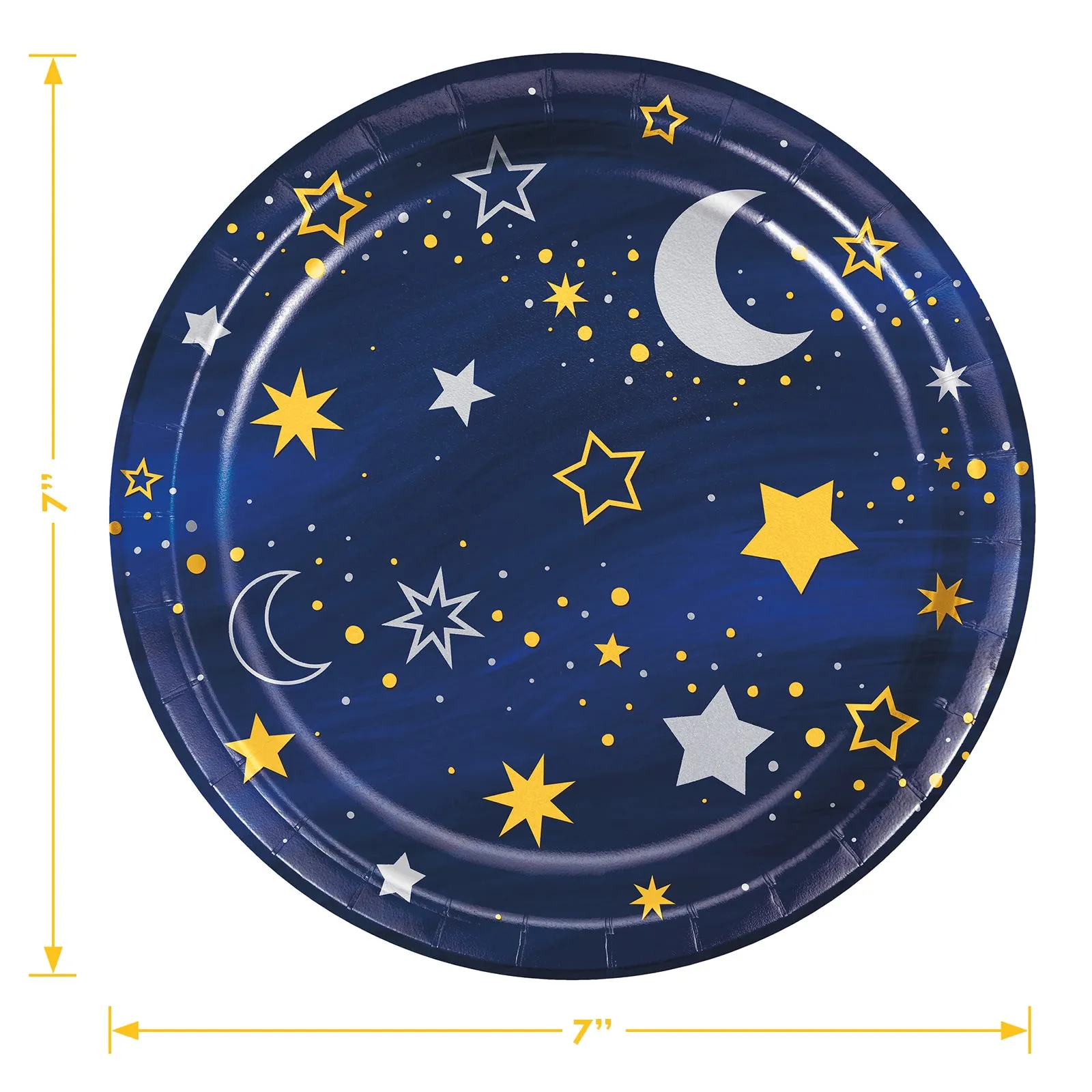 Starry Night Party - Metallic Twinkle Star and Moon Paper Dessert Plates, Beverage Napkins, and Forks (Serves 16)