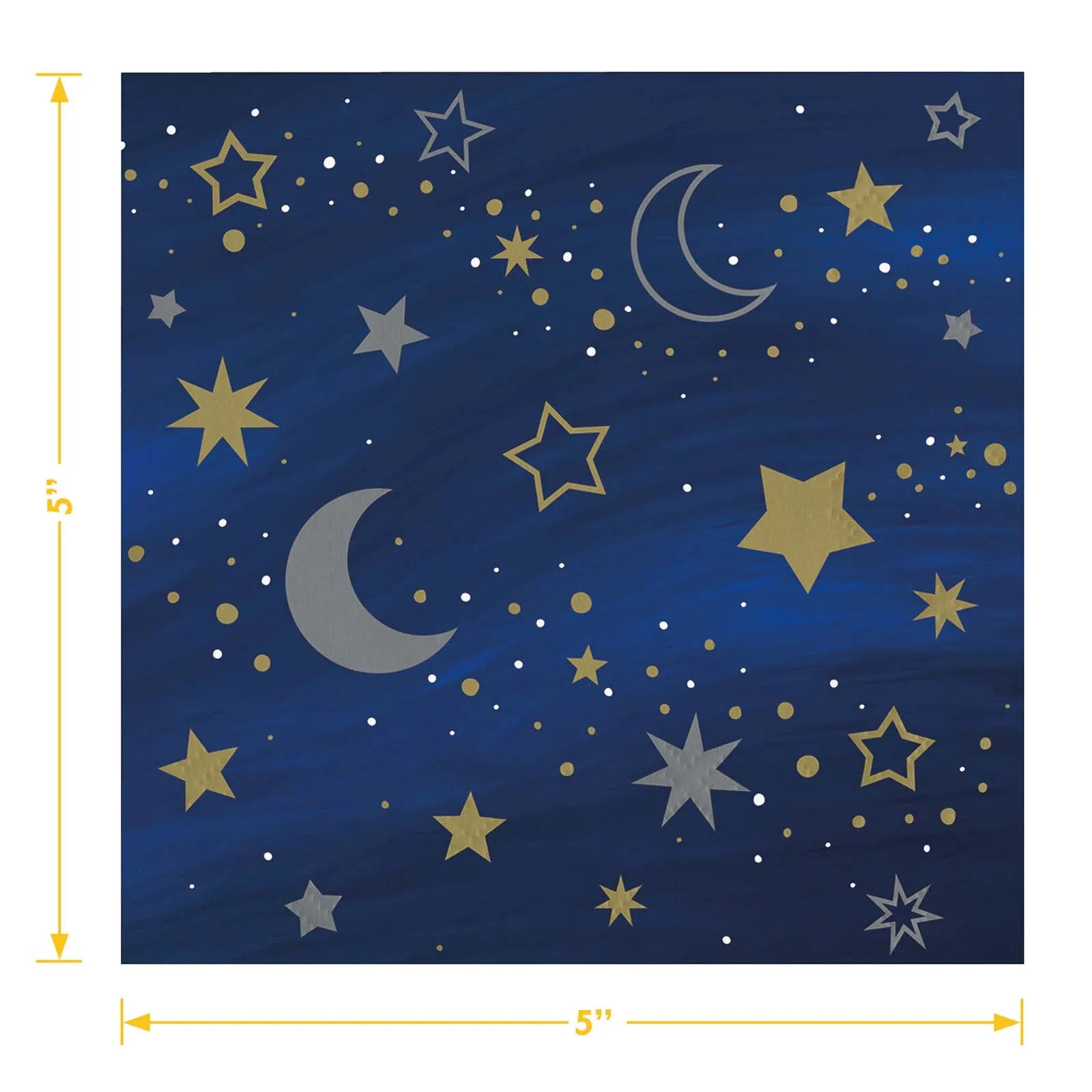 Starry Night Party - Metallic Twinkle Star and Moon Paper Dessert Plates, Beverage Napkins, and Forks (Serves 16)