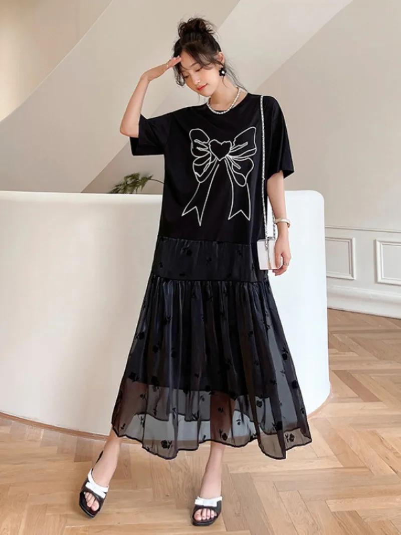 Summer Black Round Neck  Short Sleeve A Line Casual Dress