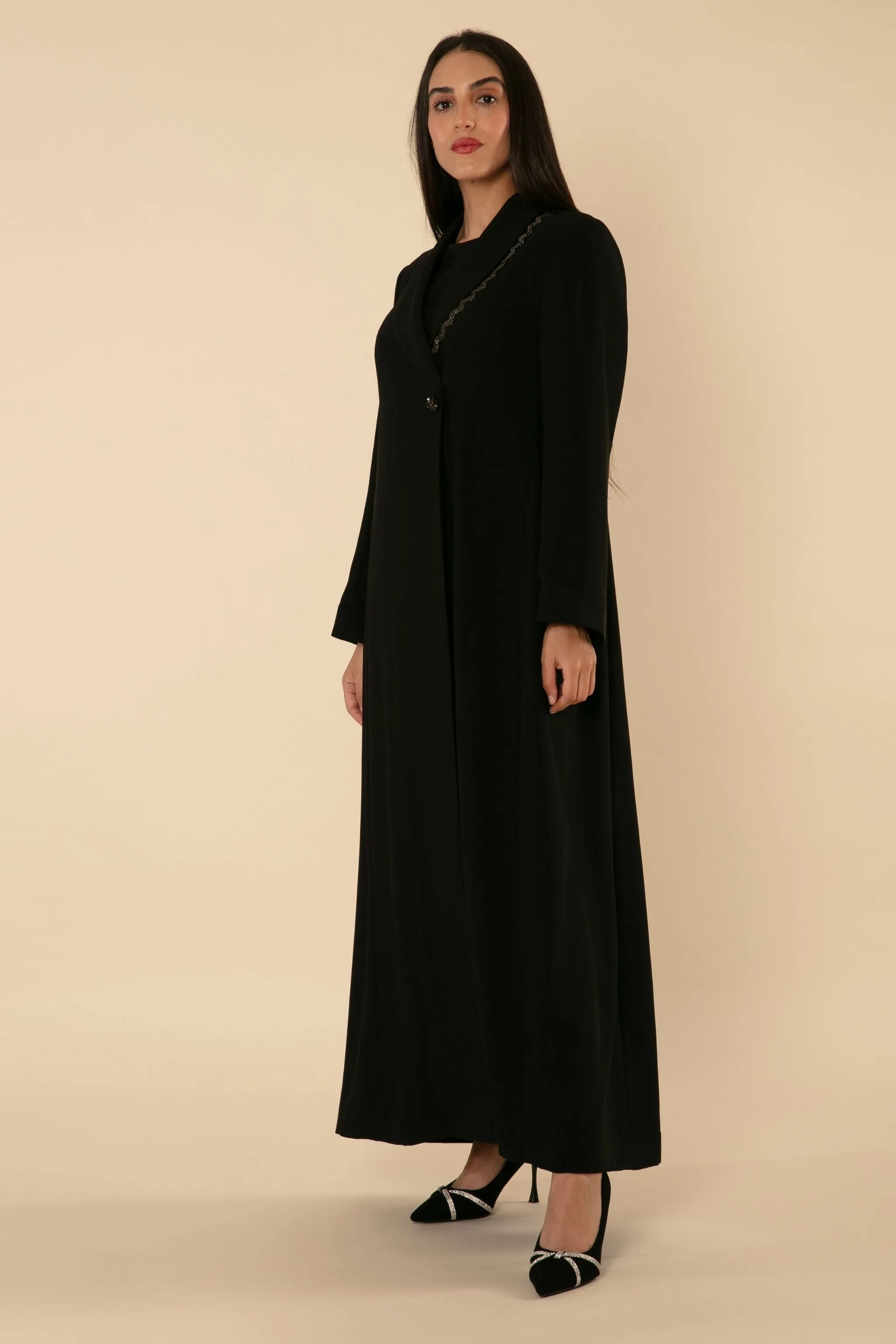 SWAROVSKI ELEGANCE: BLACK CREPE ABAYA