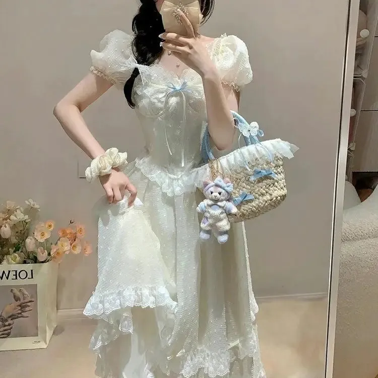 TAVIMART  -  Princess Dress Goddess Style Tea Break French Fairy Long Dress Atmosphere Seaside Vacation White Dress Summer Girl Dress