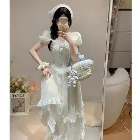 TAVIMART  -  Princess Dress Goddess Style Tea Break French Fairy Long Dress Atmosphere Seaside Vacation White Dress Summer Girl Dress