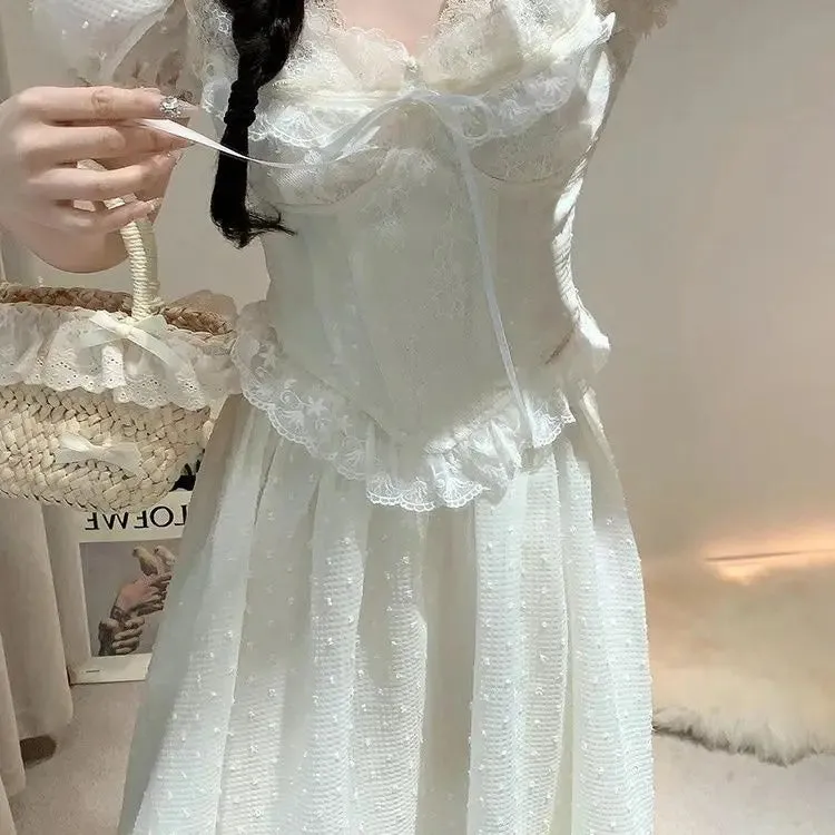 TAVIMART  -  Princess Dress Goddess Style Tea Break French Fairy Long Dress Atmosphere Seaside Vacation White Dress Summer Girl Dress