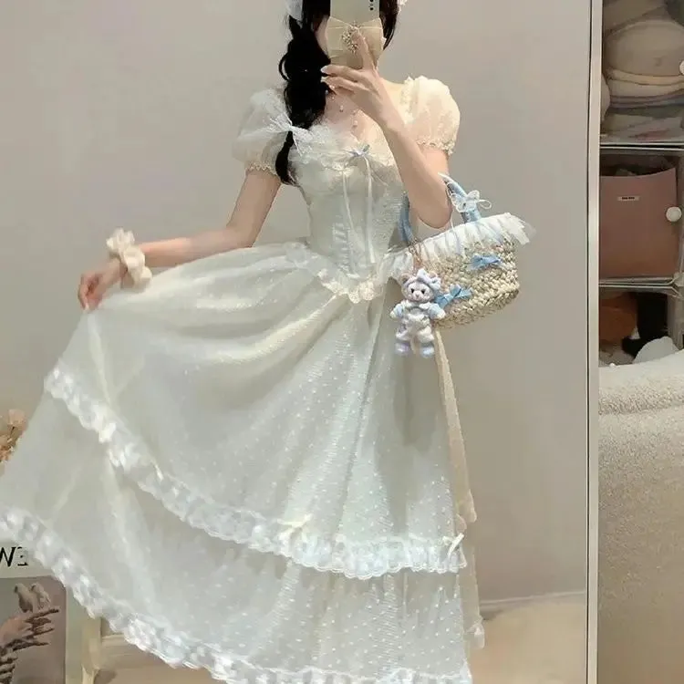 TAVIMART  -  Princess Dress Goddess Style Tea Break French Fairy Long Dress Atmosphere Seaside Vacation White Dress Summer Girl Dress