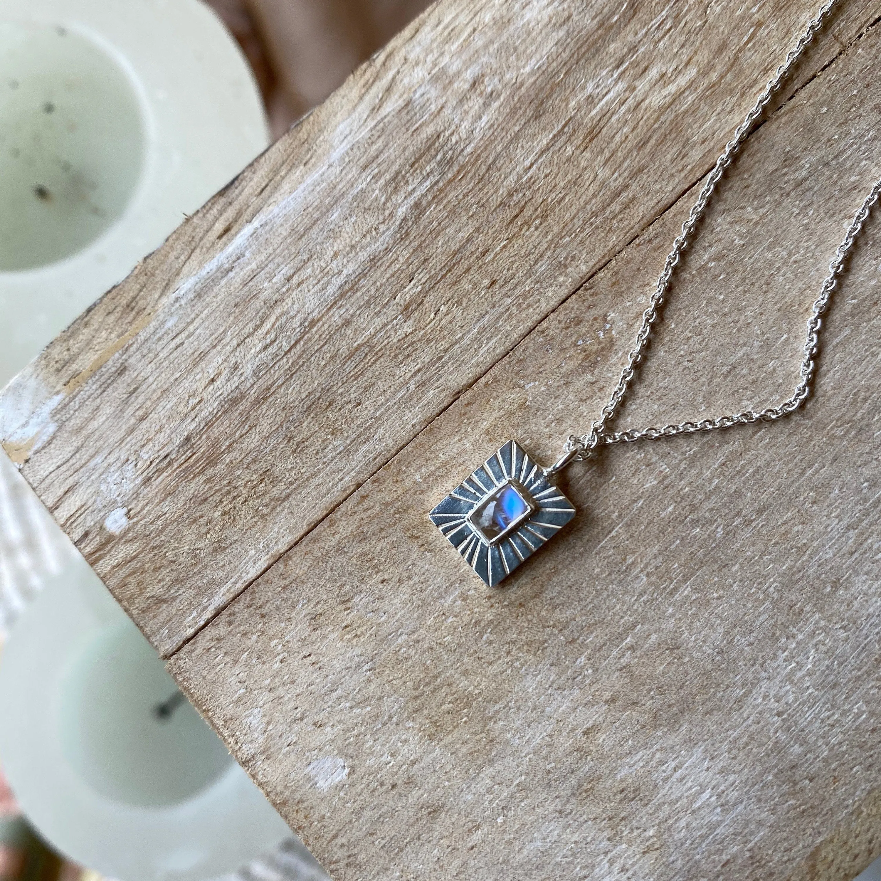 Thea Charm Sterling Silver Rainbow Moonstone Necklace
