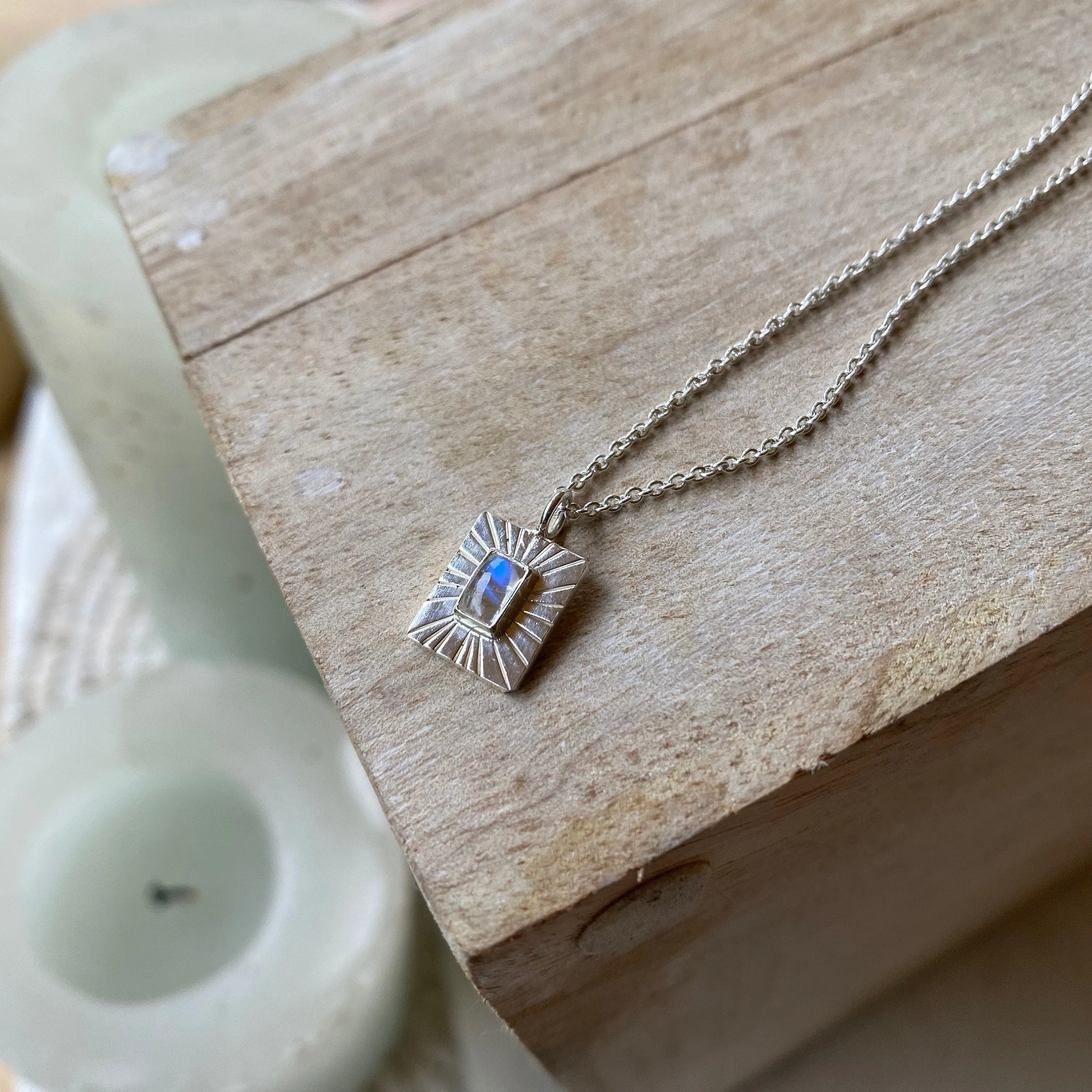Thea Charm Sterling Silver Rainbow Moonstone Necklace