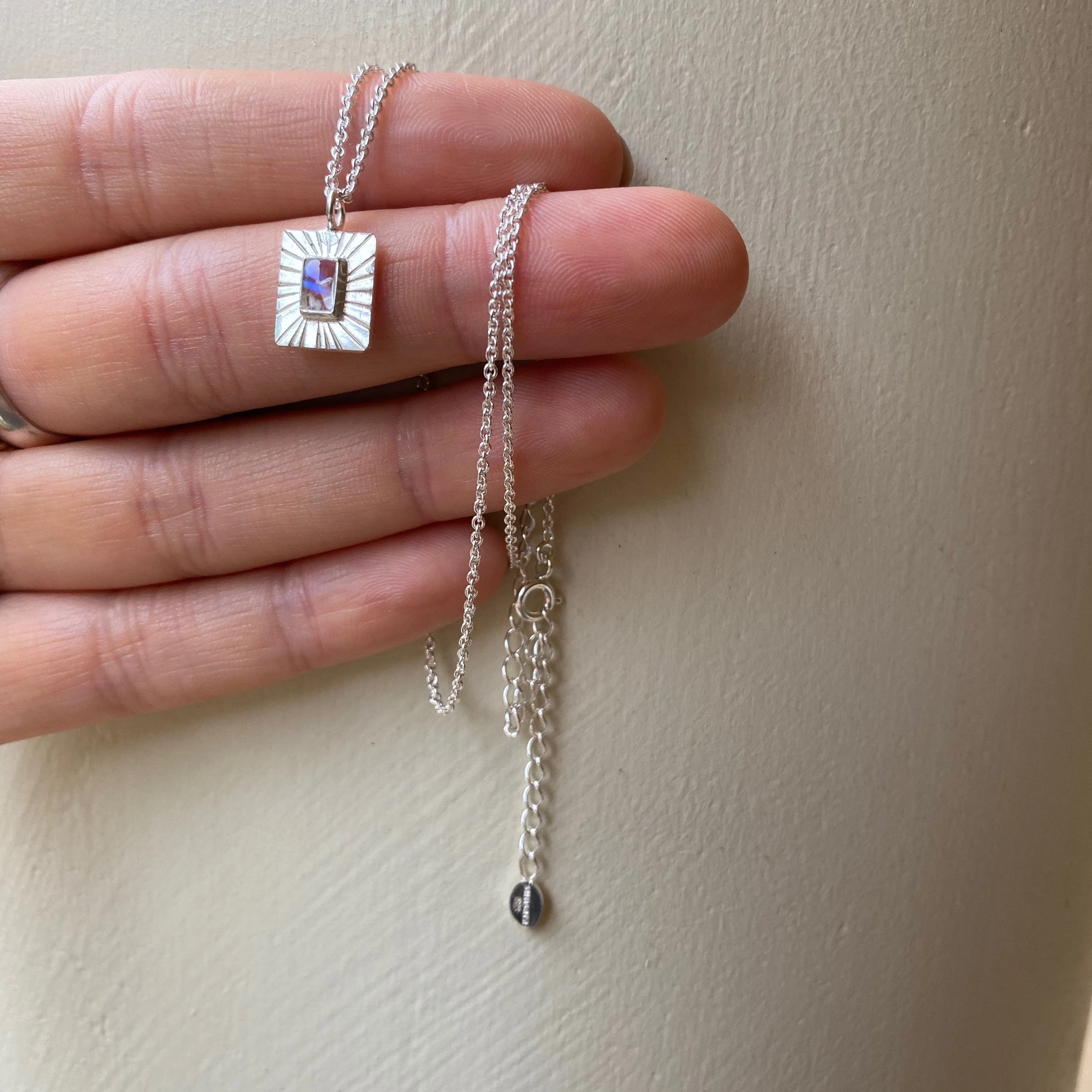 Thea Charm Sterling Silver Rainbow Moonstone Necklace