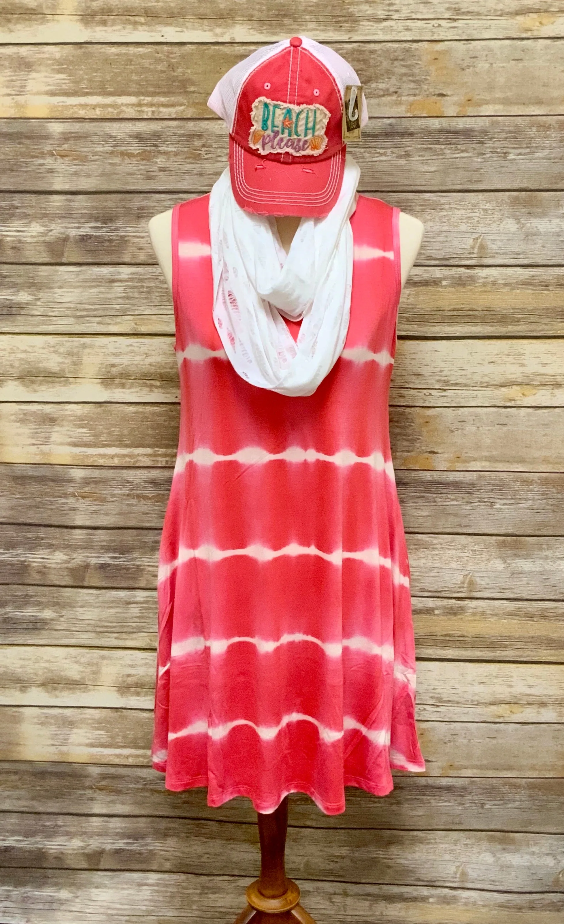 Tie Dye Tank Swing Knit Dress with Pockets