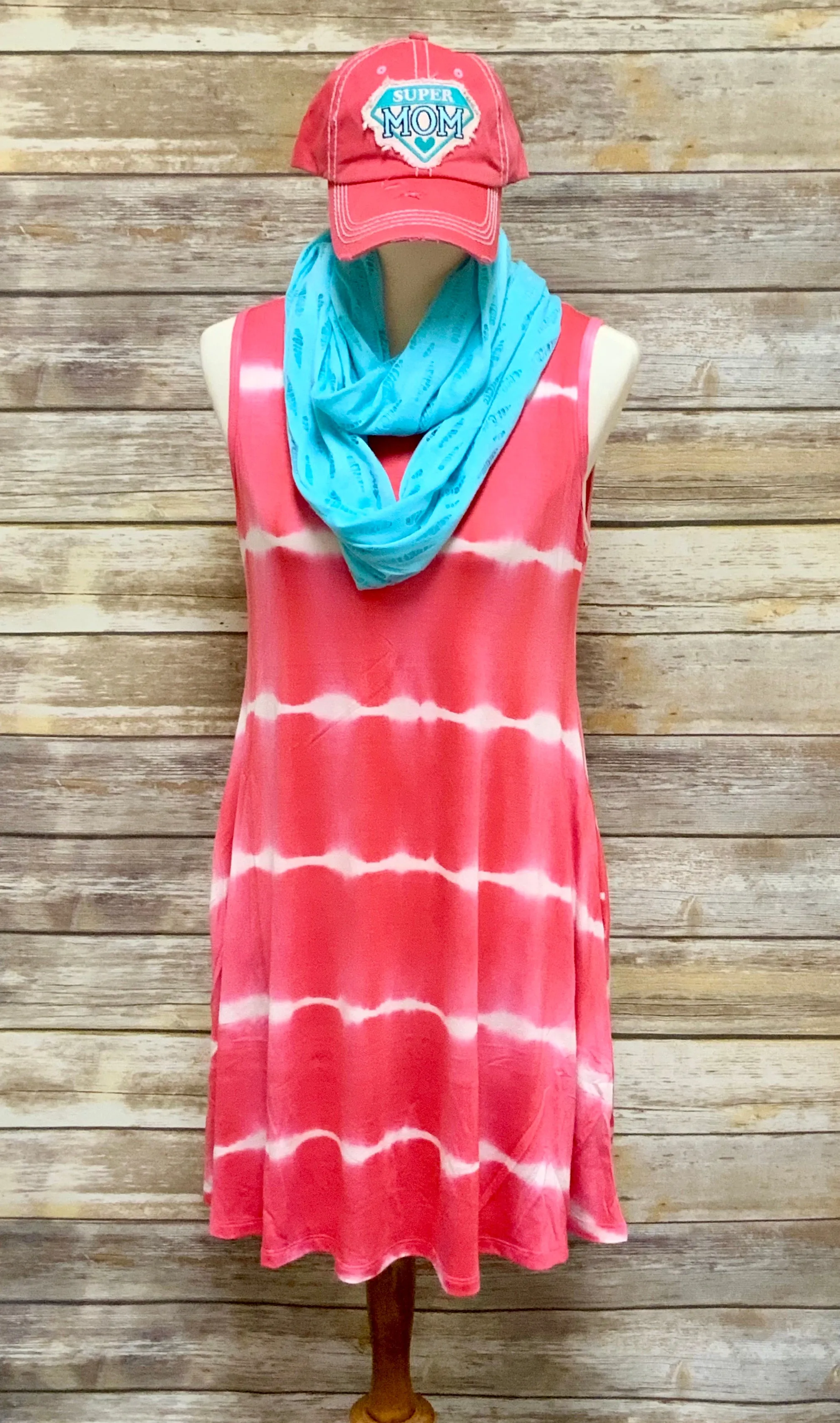 Tie Dye Tank Swing Knit Dress with Pockets