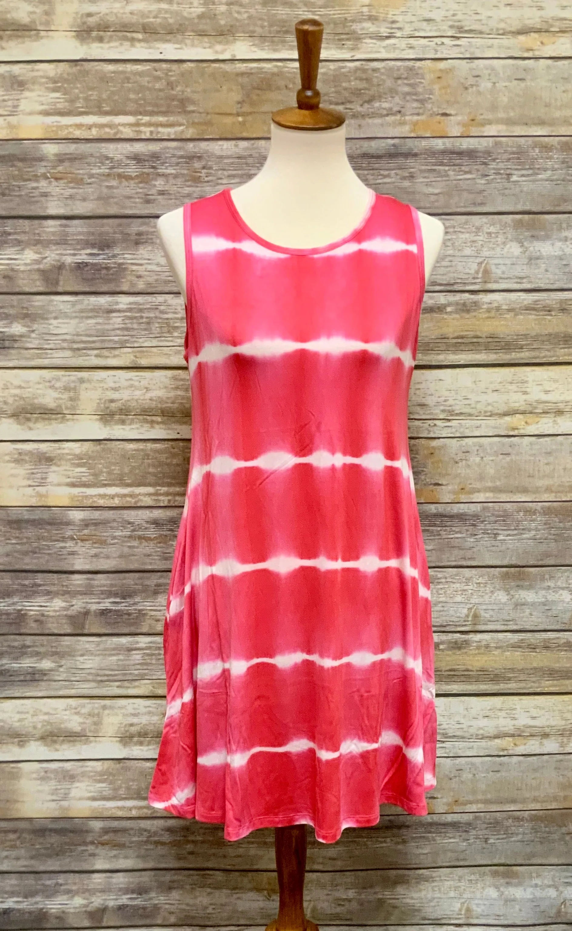 Tie Dye Tank Swing Knit Dress with Pockets