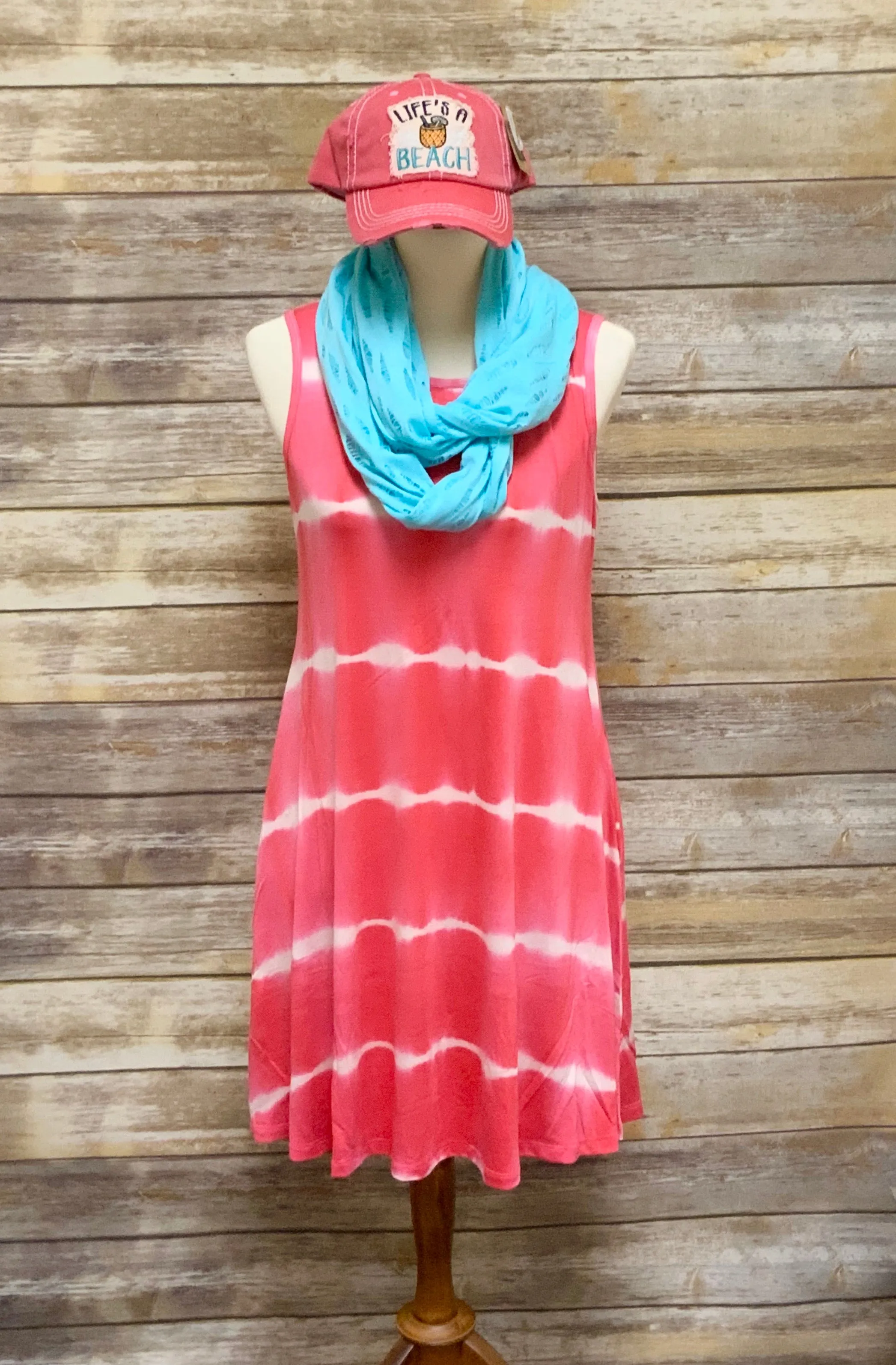 Tie Dye Tank Swing Knit Dress with Pockets