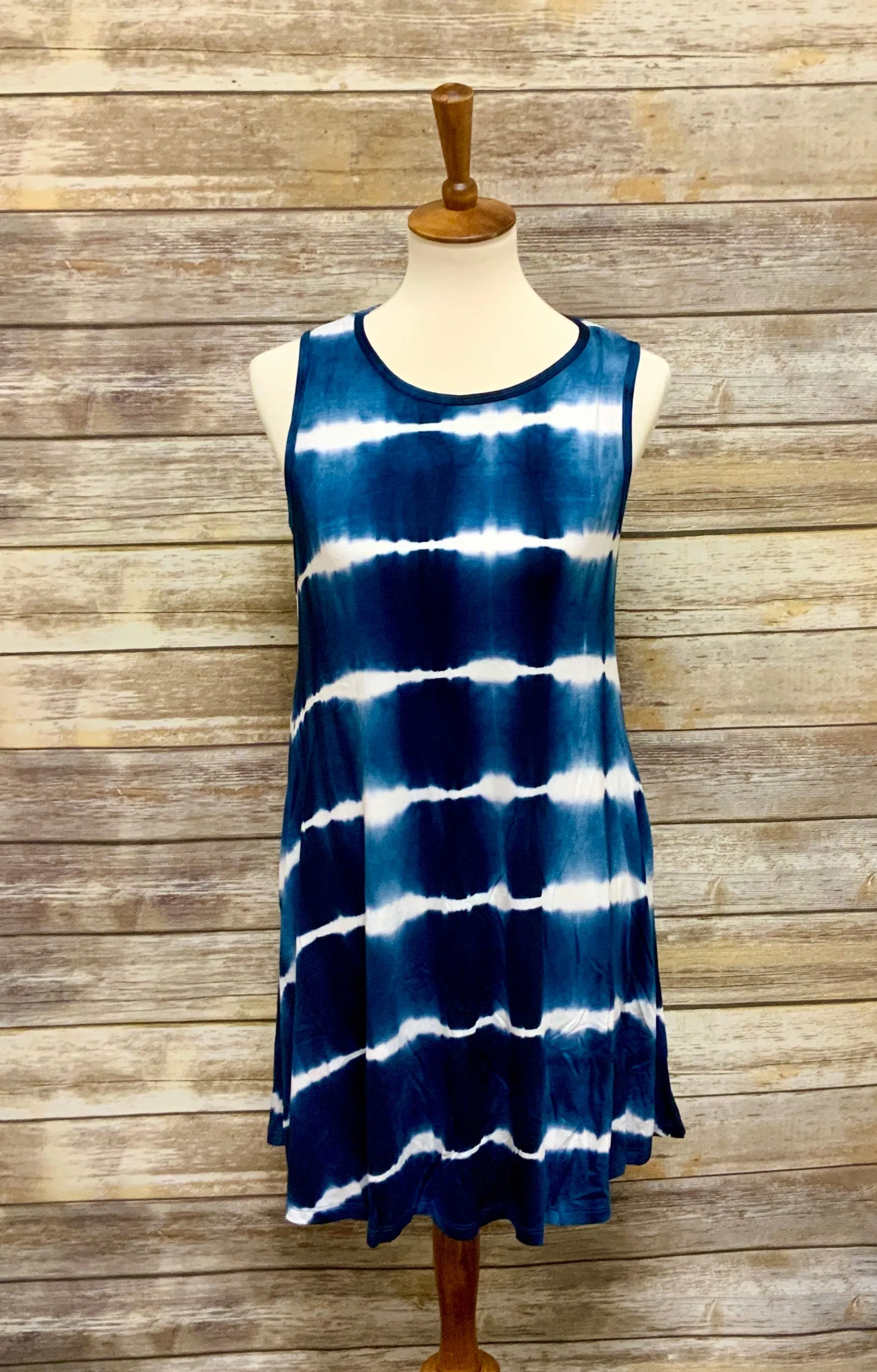 Tie Dye Tank Swing Knit Dress with Pockets