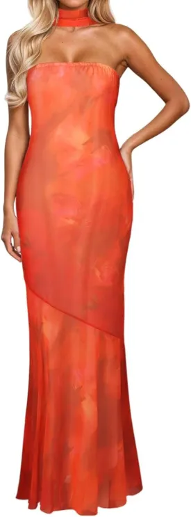 Tube Floral Maxi Dresses Strapless Backless Bodycon Dress Sexy Summer Cocktail Dress for Beach Weddings & Formal Events