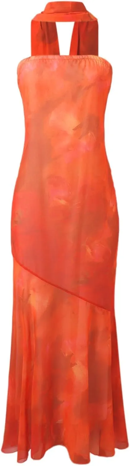 Tube Floral Maxi Dresses Strapless Backless Bodycon Dress Sexy Summer Cocktail Dress for Beach Weddings & Formal Events