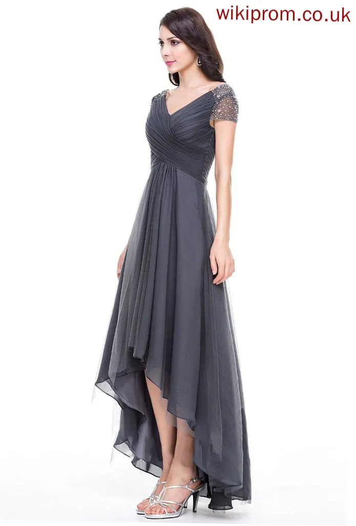 Tulle V-neck With A-Line Dress Ruffle Sequins of the Beading Asymmetrical Ida Mother Mother of the Bride Dresses Bride