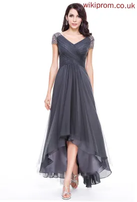 Tulle V-neck With A-Line Dress Ruffle Sequins of the Beading Asymmetrical Ida Mother Mother of the Bride Dresses Bride