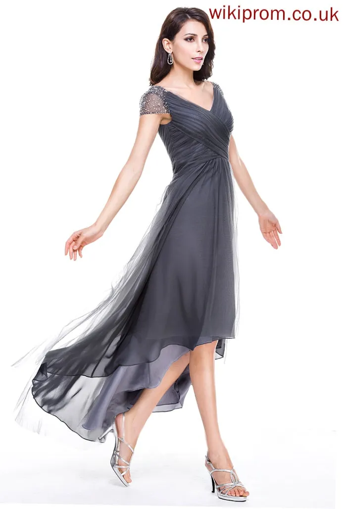 Tulle V-neck With A-Line Dress Ruffle Sequins of the Beading Asymmetrical Ida Mother Mother of the Bride Dresses Bride