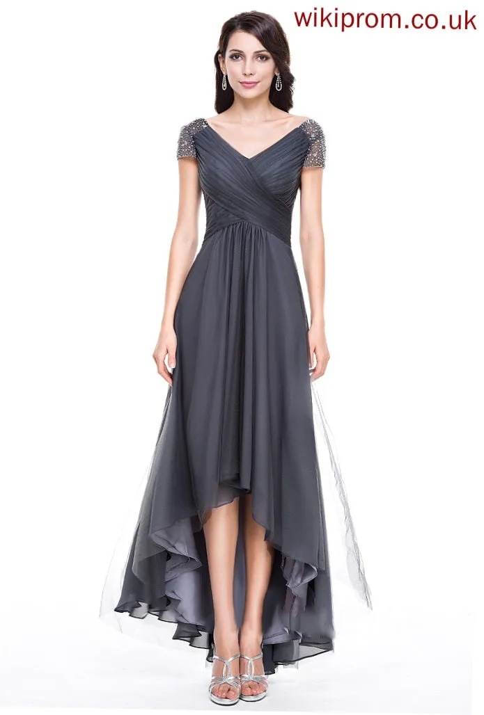 Tulle V-neck With A-Line Dress Ruffle Sequins of the Beading Asymmetrical Ida Mother Mother of the Bride Dresses Bride