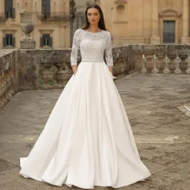 Vestidos De Noiva Sexy Backless Lace A-Line Vintage Wedding Dress Three Quarter Applique Beaded Bridal Gown