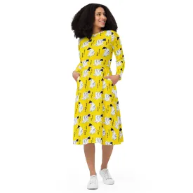 Vintage Geisha Print long sleeve midi dress