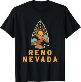 Vintage Reno Nevada Mountain Landscape In Arrow Silhouette T-Shirt
