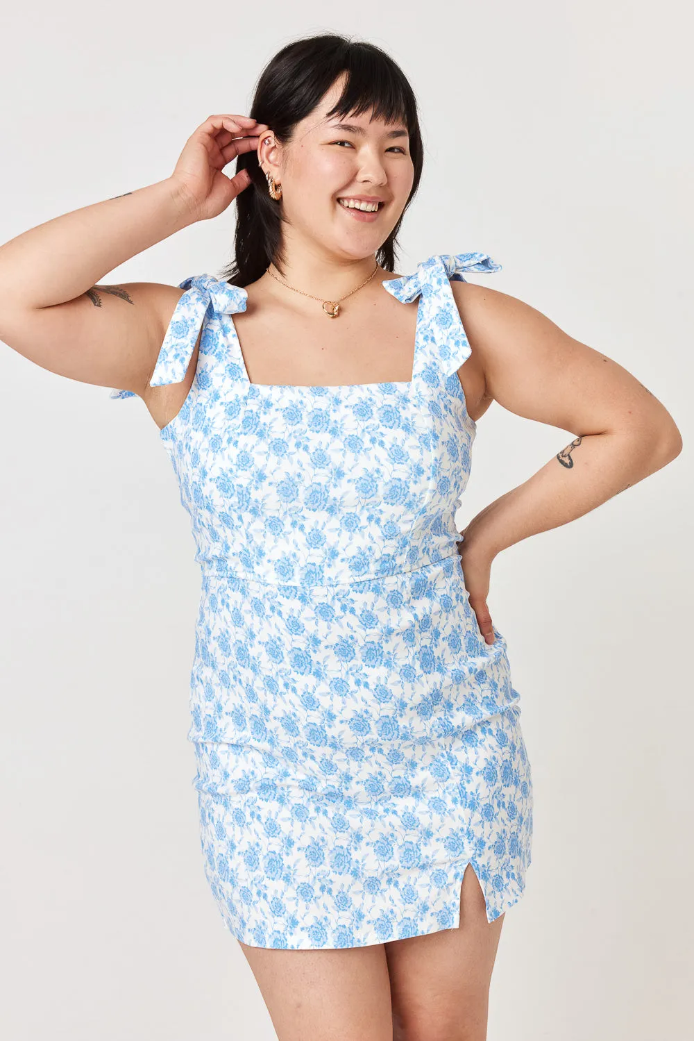 White Blue Slim Dress