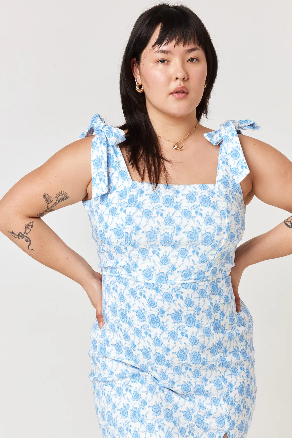 White Blue Slim Dress