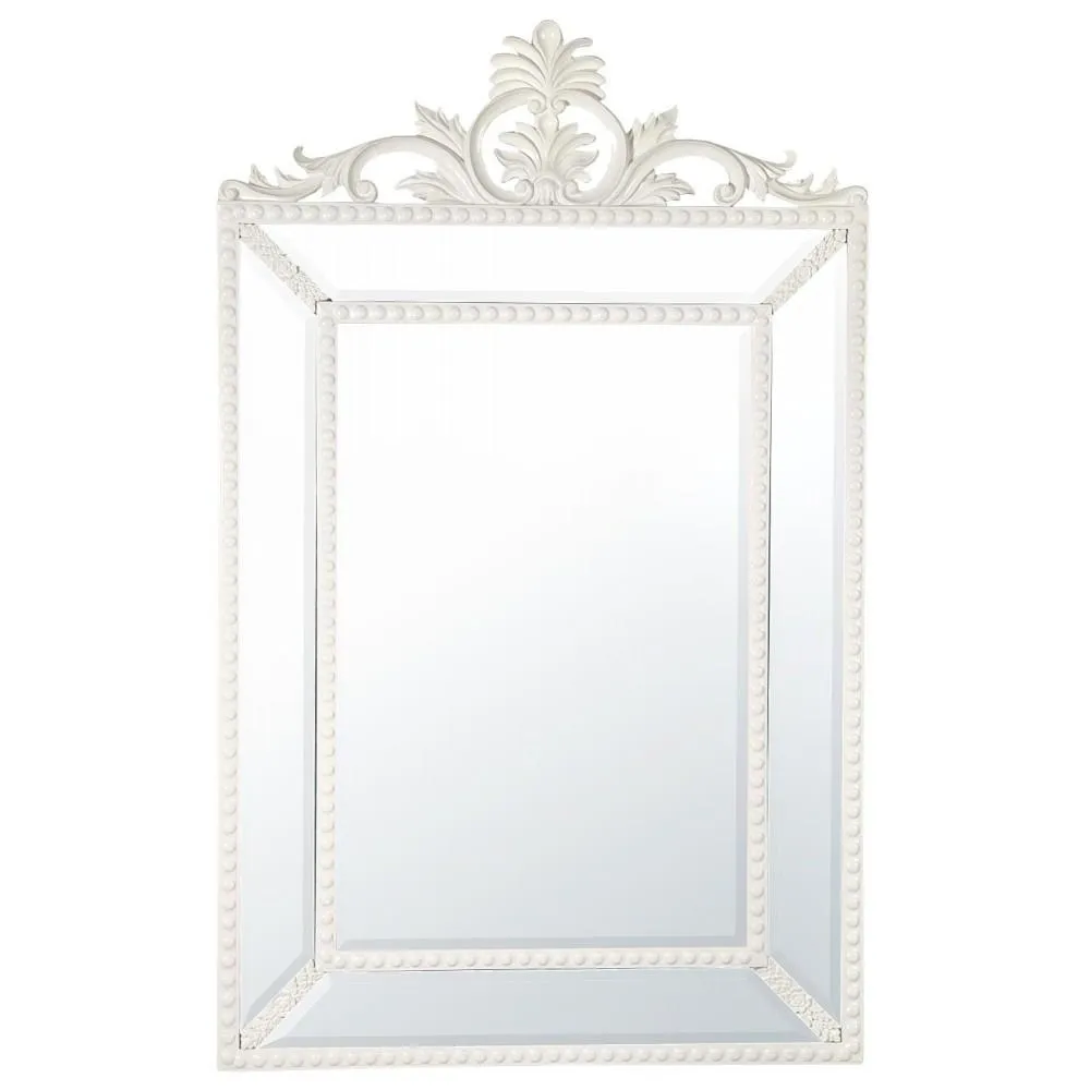 White Pin Cushion Rocaille Crown Rectangular Mirror