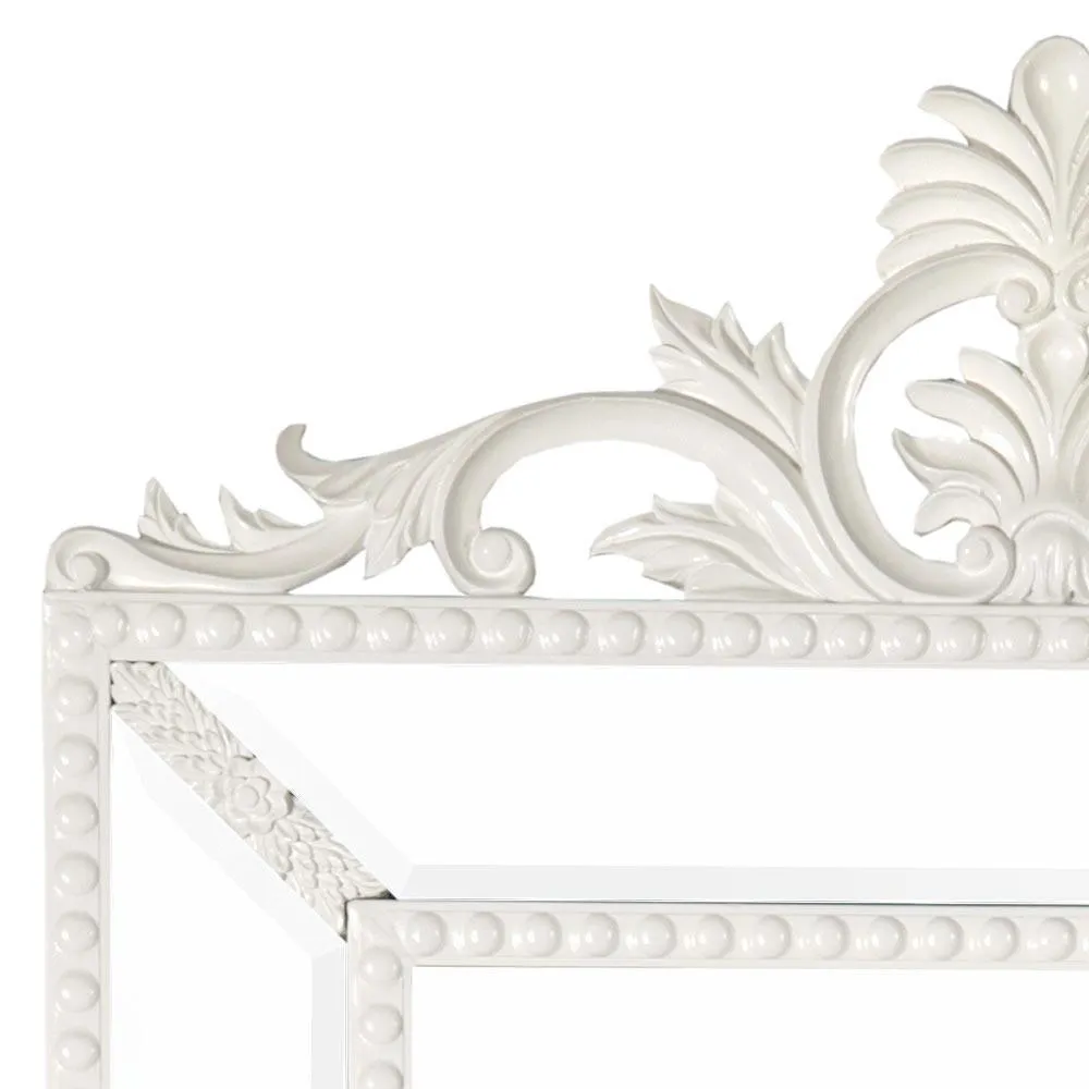 White Pin Cushion Rocaille Crown Rectangular Mirror