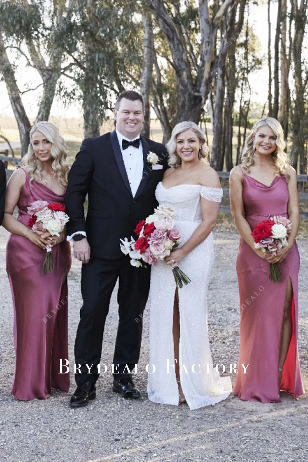 White Shimmer Off Shoulder Slit Wedding Dress