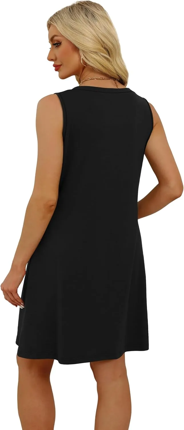 WIHOLL Womens Summer Dresses Loose Fit V Neck Sleeveless Sundresses Beach Hawaiian Dress with Pockets