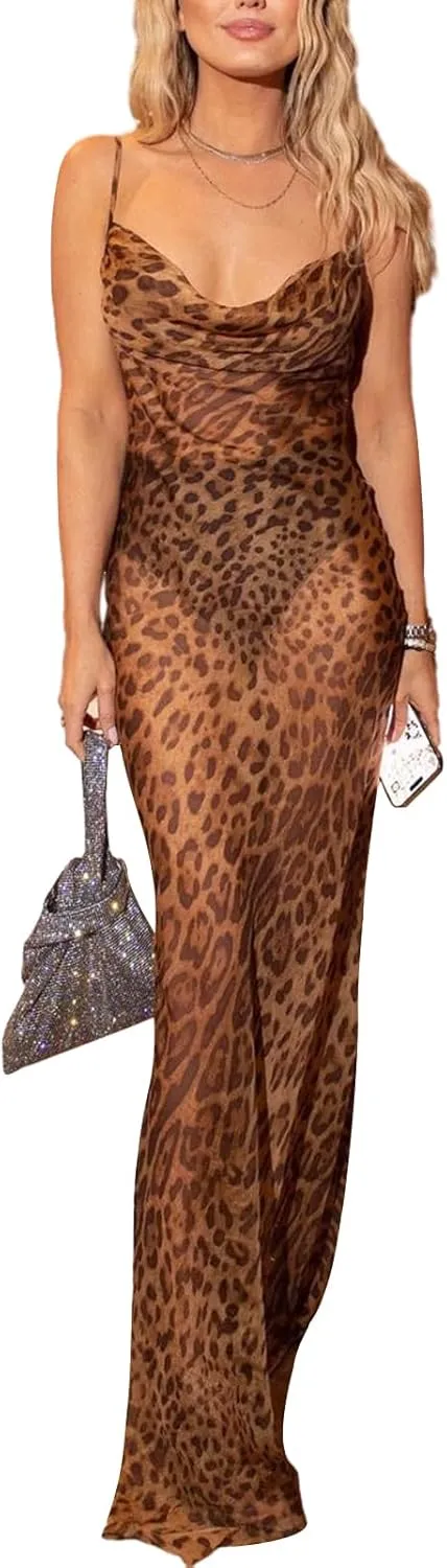 Women Y2k Floral Long Dress Flowers Spaghetti Strap Maxi Dress Backless Bodycon Slip Dress Sundress